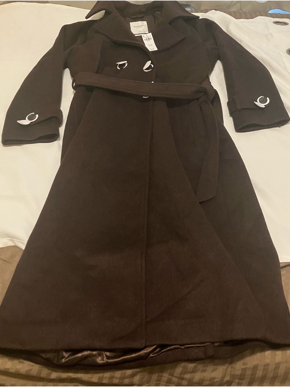 Abercrombie&Fitch Chocolate Brown Wool Trench Coat with Belt Size L Tags On